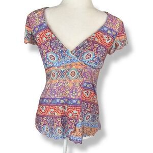 Y2K Majamas Babydoll Top Womens Size‎ Small Colorful Indie Paisley Festival USA